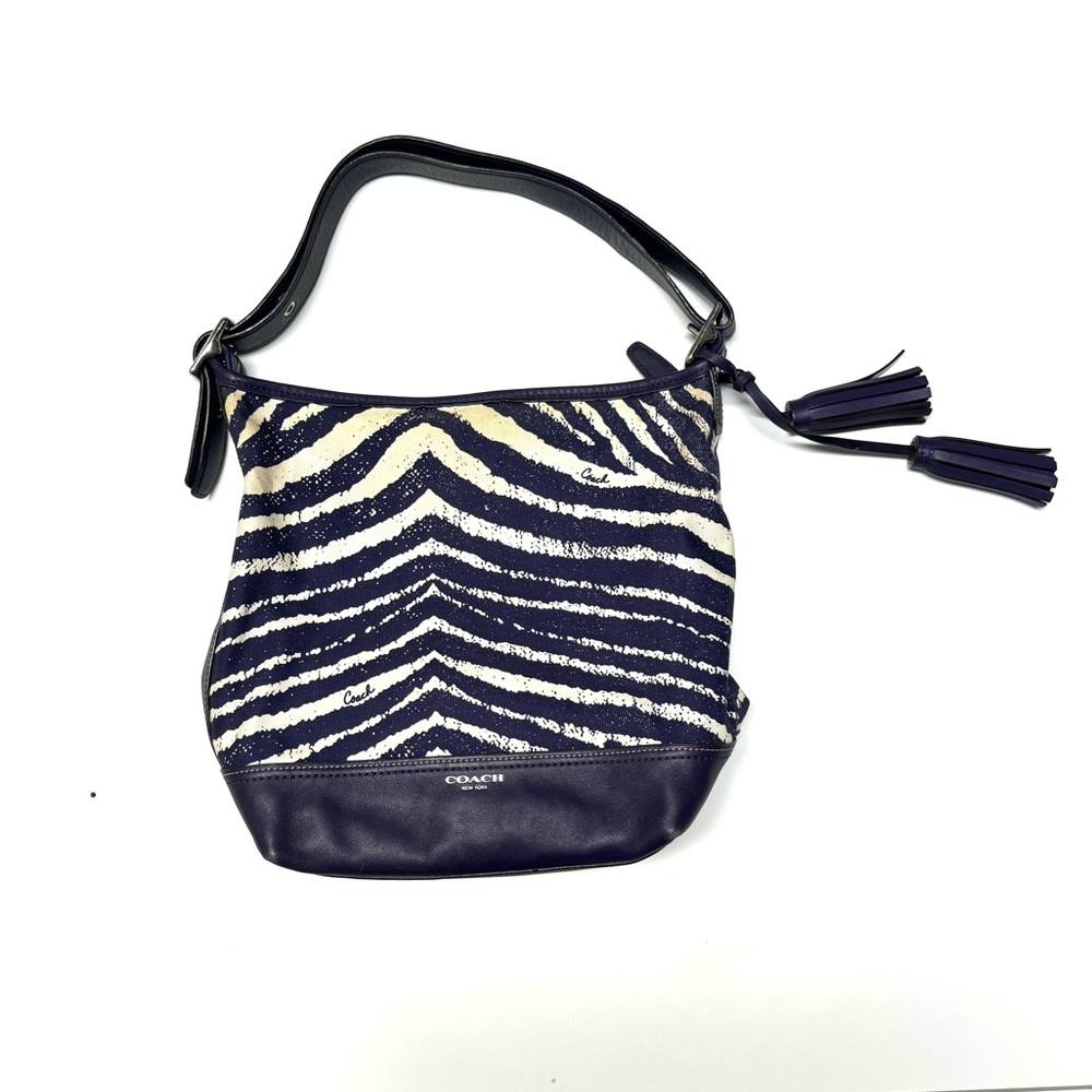 COACH ZEBRA Animal Print BAG Legacy Bucket DUFFLE PURPLE Cream Purse
